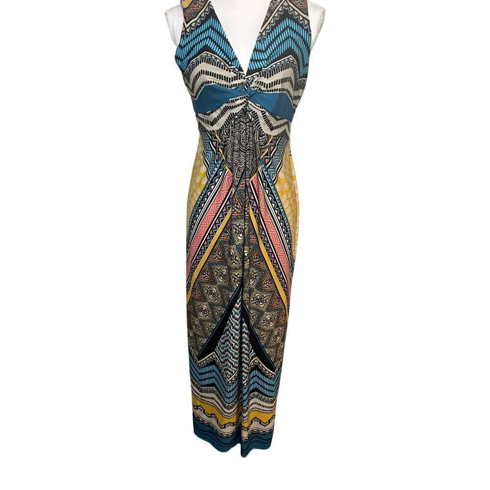Chico's  sleeveless v-neck jersey geometric print maxi dress size‎ 1 (M-8)